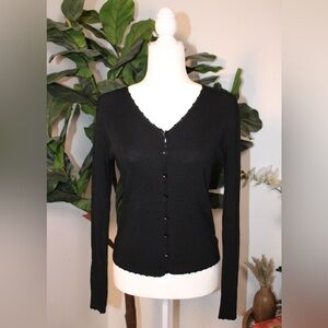 Finity Black Button Down Women's Petite Cardigan Sweater - Size M
